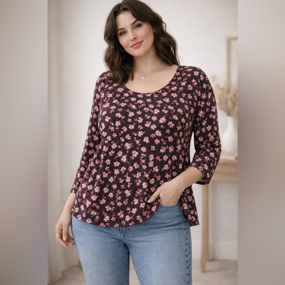 Plus Size 1X Floral Casual Lightweight Everyday Top